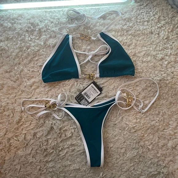 Sexy Thong Bikini Set with Gold Accents - Picture 2 of 16